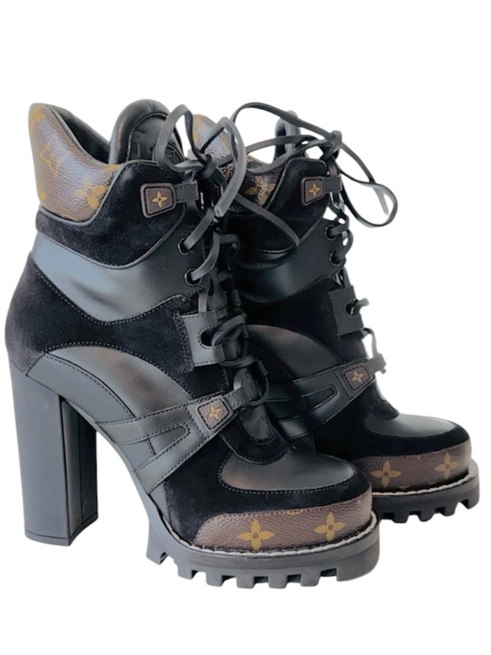 Louis Vuitton Black and Brown Lace Up Boots
